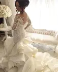 Свадебные платья с юбкой годе, кружевные, с длинным рукавом, с оборками, размера плюс, 2019
