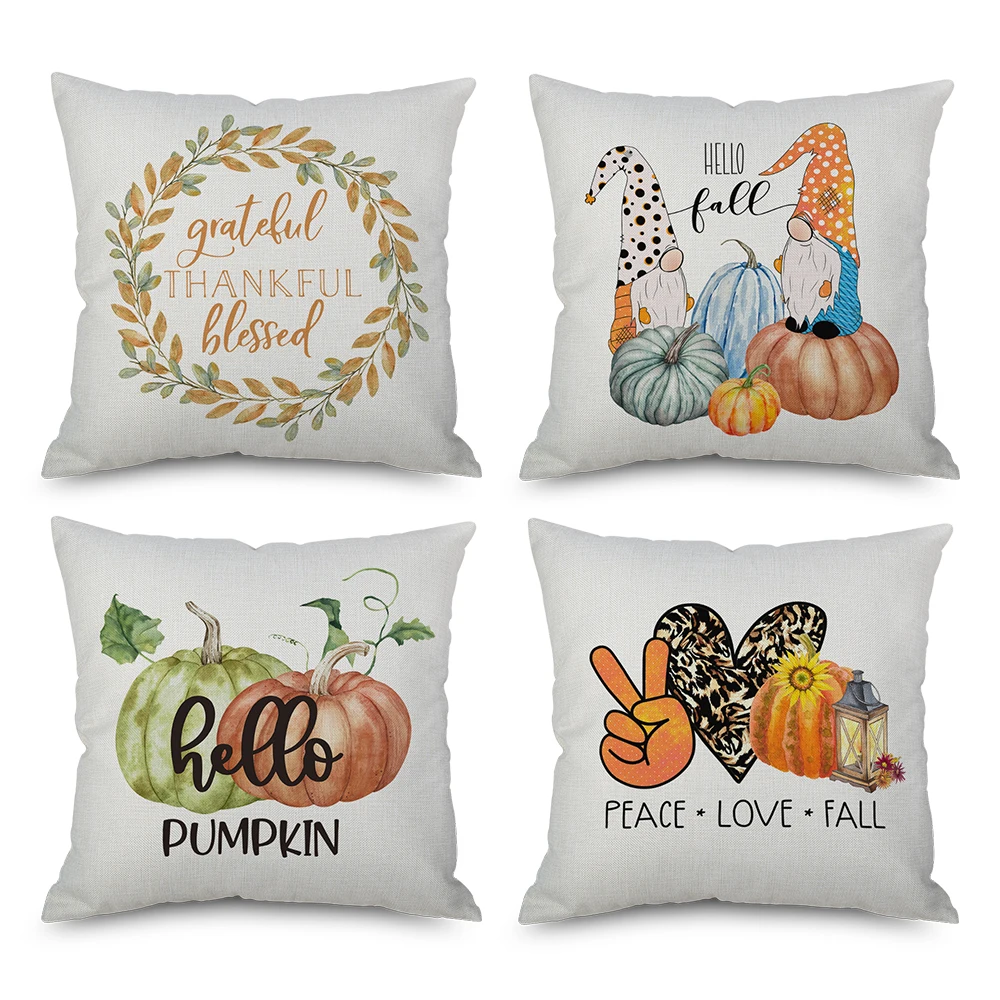 Thanksgiving Throw Pillow Cover 18x18 Set of 4 Happy Fall Yall 2021 Cushion Pillow Case for Sofa Couch Cotton Linen No filler