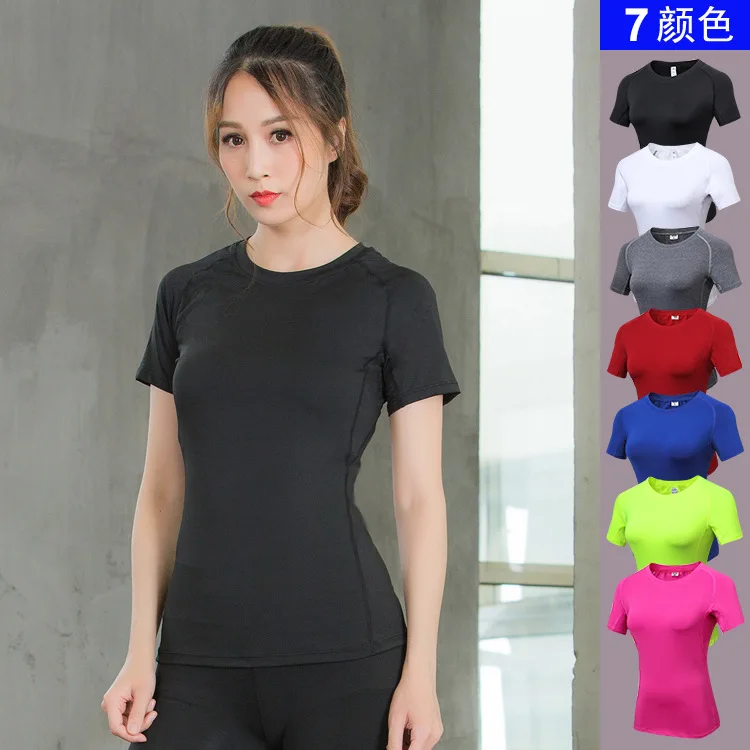 Ladies outdoor PRO fitness exercise fitness training running sweat quick dry yoga short sleeve T-shirt tight stretch clothing