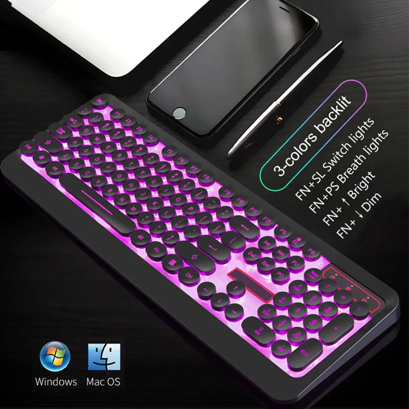 Black (3-colors) USB Проводная игровая клавиатура RGB Механическая с подсветкой ощущение клавиатуры для Macbook lenovo круглые брелки PC компьютерная клавиатура геймер - Цвет: Black (3-colors)