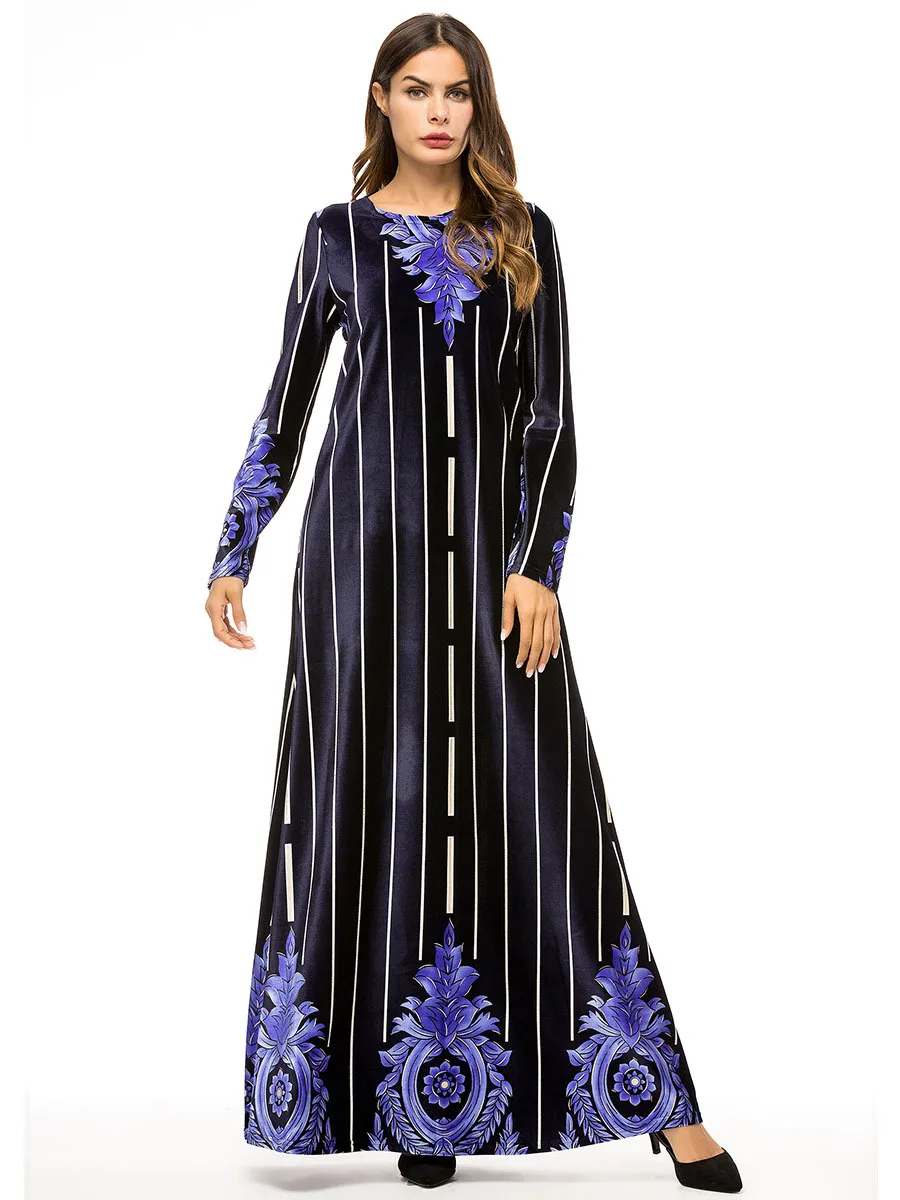 Muslim Robes High Quality Kaftan Gown Fashion Simple Long Sleeves Autumn And Winter Boutique Print Dress | Тематическая одежда и