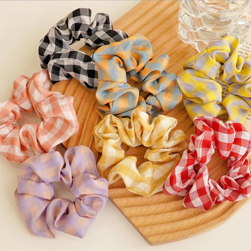

5pcs Good Quality Gingham Scrunchies Girls Elastic Hair Rope Band Cotton Hair Scrunchies Plaid Ponytail Holder Hair Accessories