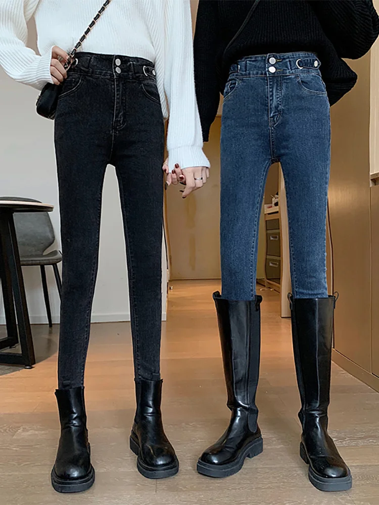 

Elastic Legged Jeans Autumn Winter 2021 New Fashion Versatile High Waist Pencil Pants Slim Temperament Pants Women