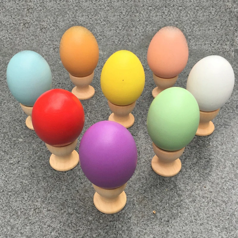 

Blank White Simulation Wooden Egg with Holder Easter Party DIY Painted Decoration for Kids Children