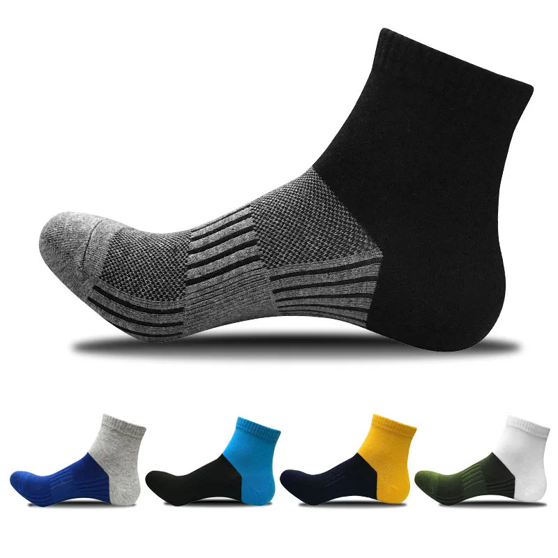 

5 Pairs/Lot Men Sport Cycling Riding Socks Cotton Mixed Color Middle Tube Basketball Climbing Camping Running Socks