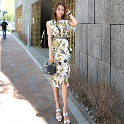 

Летняя женская одежда, новинка, Женский темпераментный пояс на талию, модное платье с принтом, облегающее модное платье для женщин