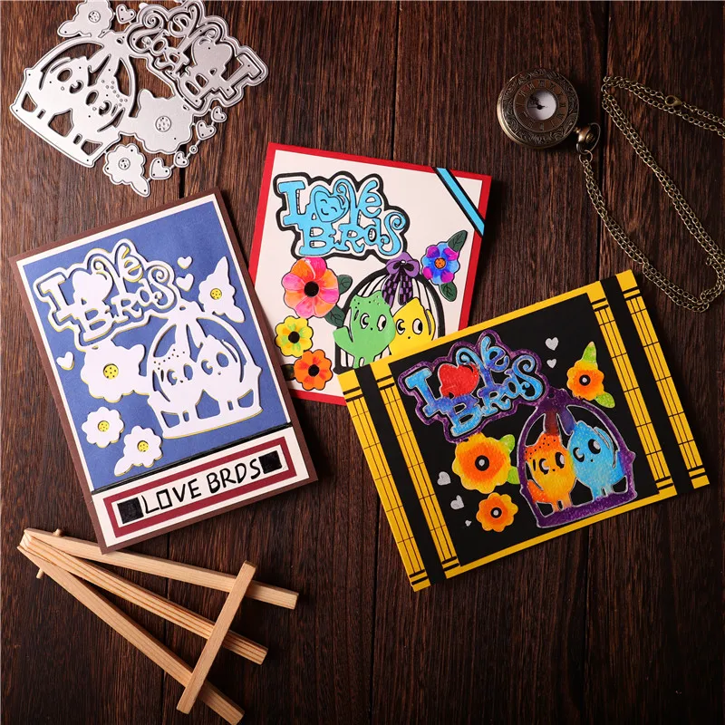 Металлические штампы YaMinSanNiO с изображением любовных птиц цветочная форма