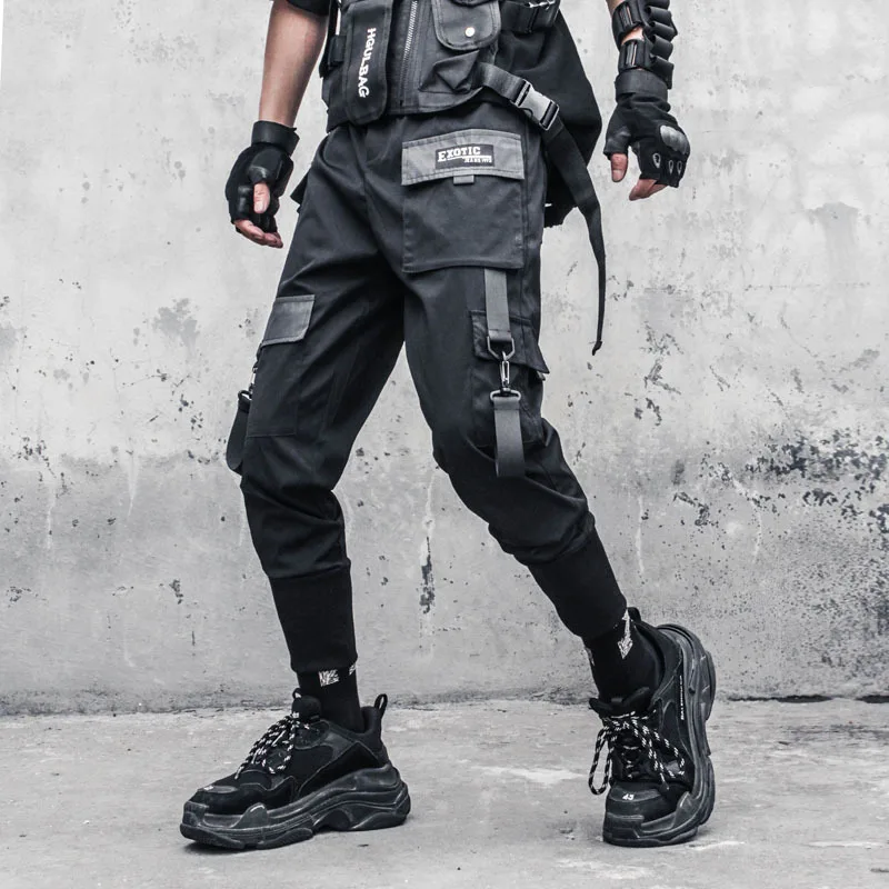 

Штаны-карго HOUZHOU мужские, джоггеры, Techwear, брюки-карго, летние Японская уличная одежда, в стиле хип-хоп, готика, с лентами