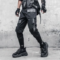 houzhou black cargo pants men joggers techwear cargo trousers male summer japanese streetwear hip hop gothic spliced ribbons