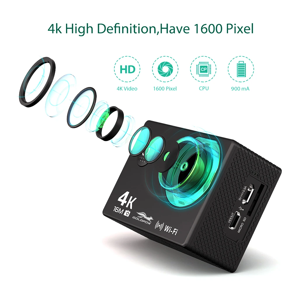 Экшн-камера 16 МП Ultra HD 4K 60fps Wi-Fi дистанционное управление Спортивная видеокамера 2 0