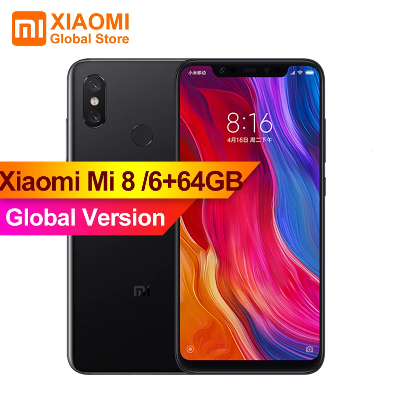 Глобальная версия Xiaomi mi 8 6 Гб 64 полноэкранный Восьмиядерный процессор Snapdragon 845