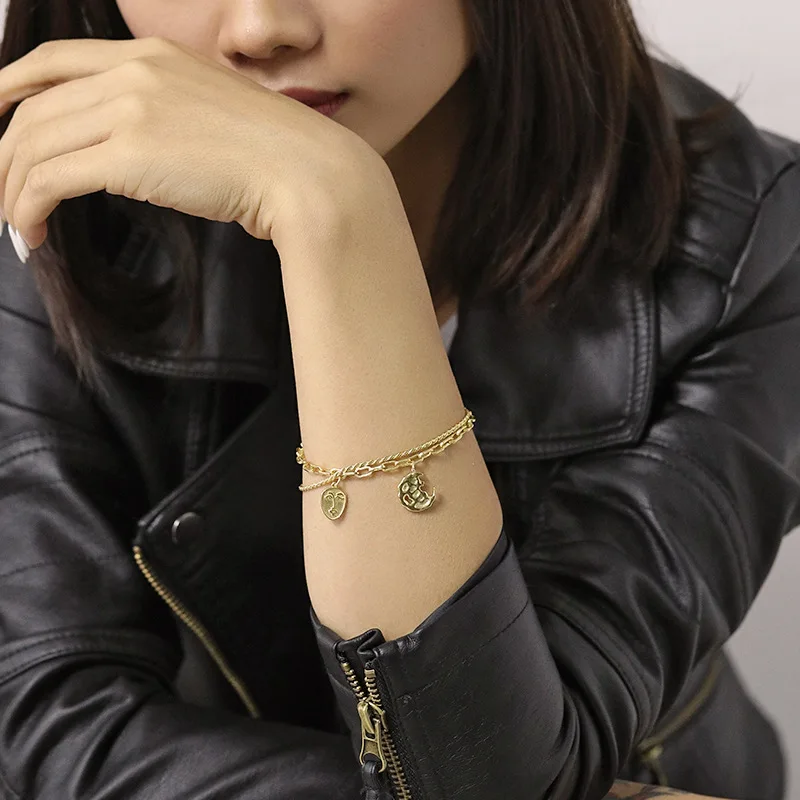 925 серебро браслет личности человеческое лицо Луна Круглый письмо конусный