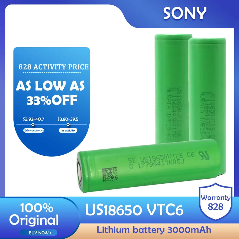 Литий ионный аккумулятор Sony VTC6 100% оригинал 3 7 В 3000 мА/ч us18650 перезаряжаемый для