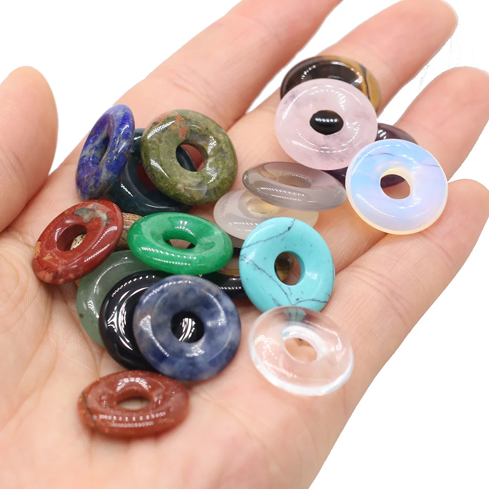 

2pcs Natural Stone Pendant Amethysts Lapis lazuli Crystal Big Hole Bead Pendant for Jewelry Making DIY Simple Necklace 18x18mm