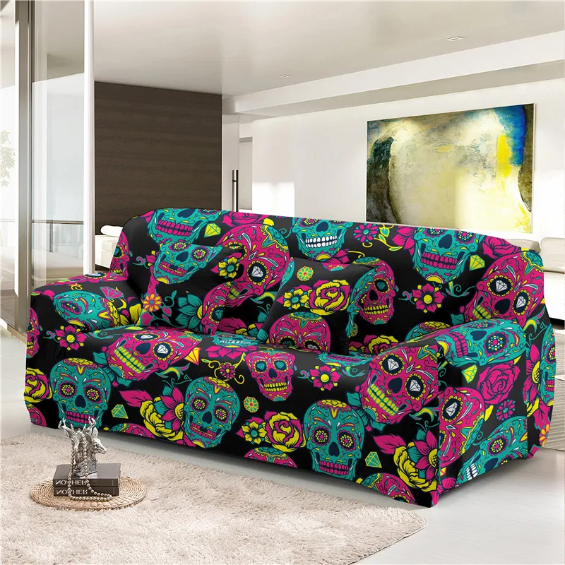 

Boniu Skull Printing Elastic Sofa Cover Living Room Decor Stretch Slipcover For L-shaped Sectional Couch Protective Covers