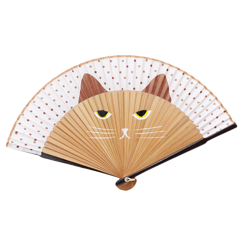 

2021 Cute Cartoon Cat Folding Silk Fan Handheld Fan Hollow Out Hand Folding Fans Outdoor Dancing Wedding Party Decoration