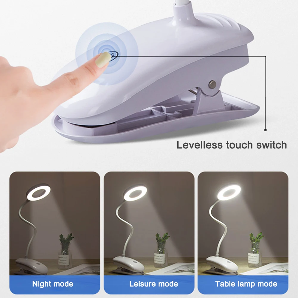 Desk Lamp Portable LED Touch On/Off Switch Eye Protection Clip Table Light 3 Modes Dimmable USB Rechargeable Lights | Освещение