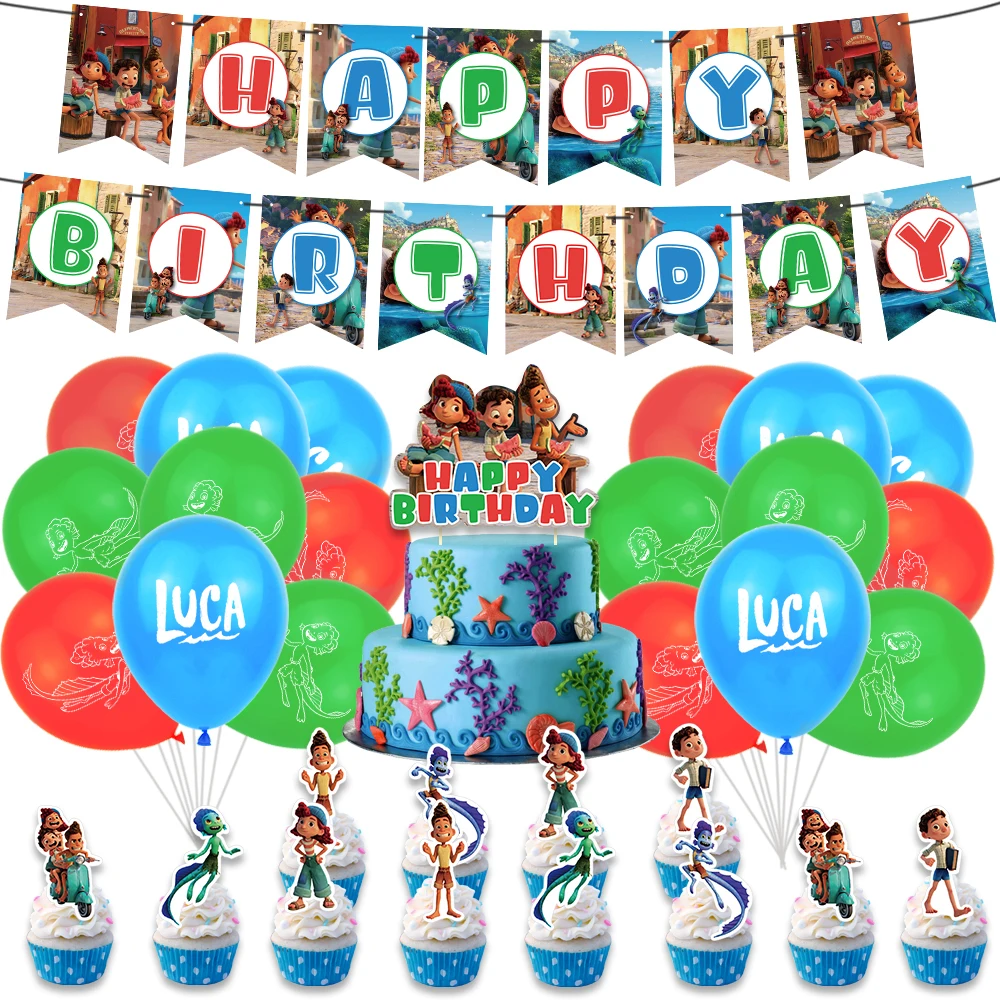 

New Luca Disney Cartoon Luca pixar Alberto Movie Theme Party Balloons Anime Globos Birthday Banner Cake Topper Party Decoration