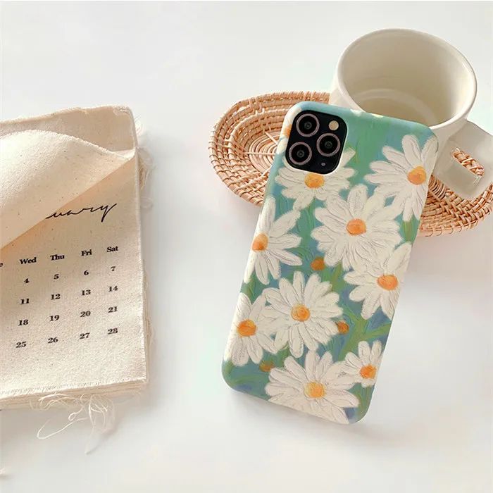 Красивый рельефный чехол для телефона с цветочным узором и ромашками IPhone7 8plus 11 Pro
