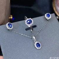 kjjeaxcmy fine jewelry 925 sterling silver inlaid natural sapphire fashion pendant ring earring set support test chinese style
