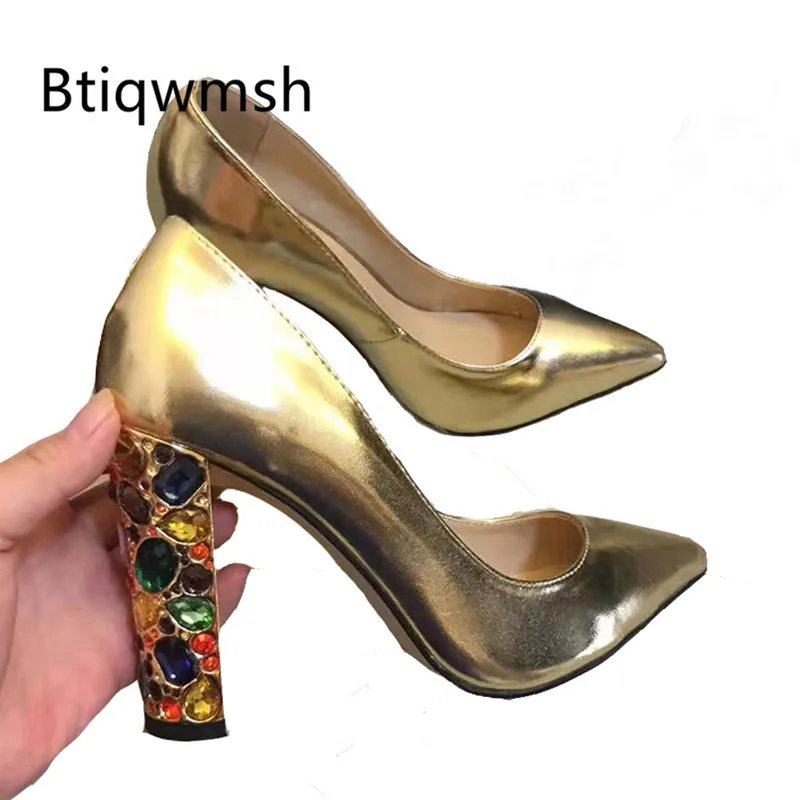 2019 г. кожаные туфли золотистого цвета женские лодочки на высоком каблуке с острым