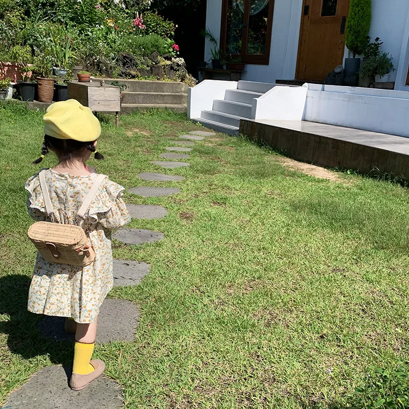 Весенне-осеннее милое Хлопковое платье с цветочным принтом и оборками для