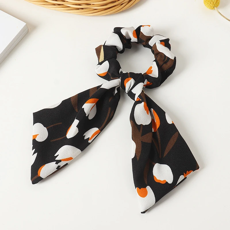 

Sweet Bowknot Floral Print Scrunchies Ponytail Hair Scarf Long Ribbon Hair Rope Women Girls Knotted Elastic Hair Accessories