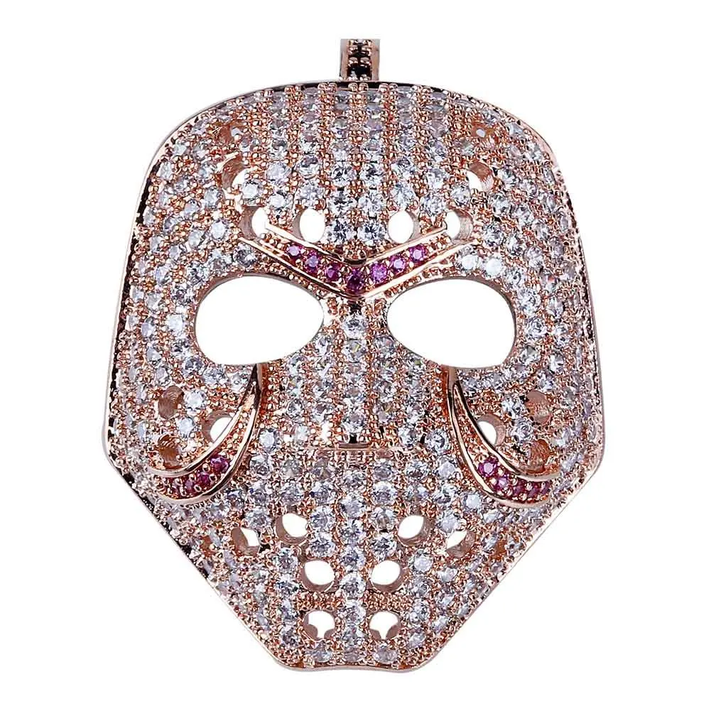 Хип-хоп маска Джейсона подвеска-ожерелье Iced Out cz-цепочка Золото Серебро Цвет Хэллоуин ужас ожерелье ювелирные изделия для мужчин и женщин