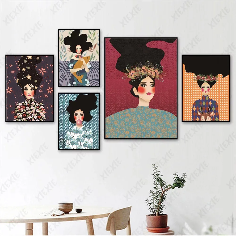 

Girl Portrait Canvas Painting Classical Elegant Character Poster Wallpaper Print for Home Decoration Art Craft Picture