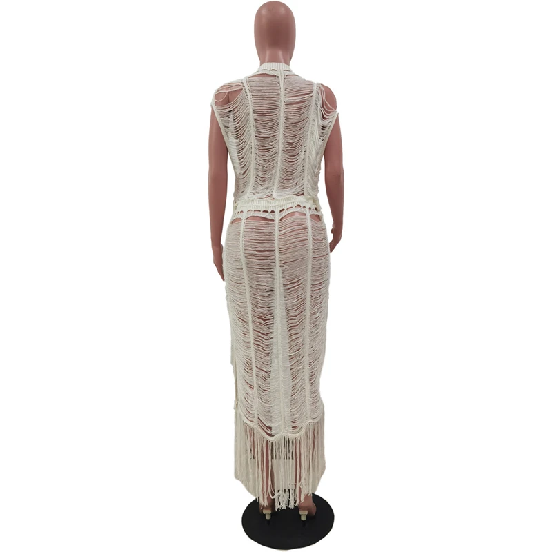 

Adogirl Women Knitted Hollow Out Beach Sunscreen Smock Fringed Open Stitch Coat Bikini Tunic Swimwear Overalls Cardigans