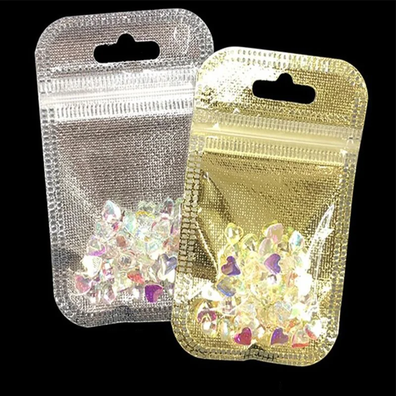 50pcs Small Size Mini Zip Lock Bag Plastic PE Gold Silver Self Sealing Storage Jewelry Packing Pouch Clear Resealable Bags | Дом и сад