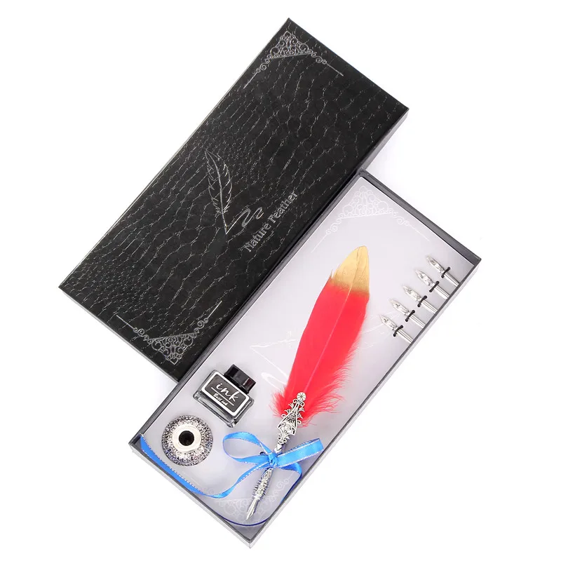 Винтажная текстура перо искусственная ручка Подарочная коробка набор держатель