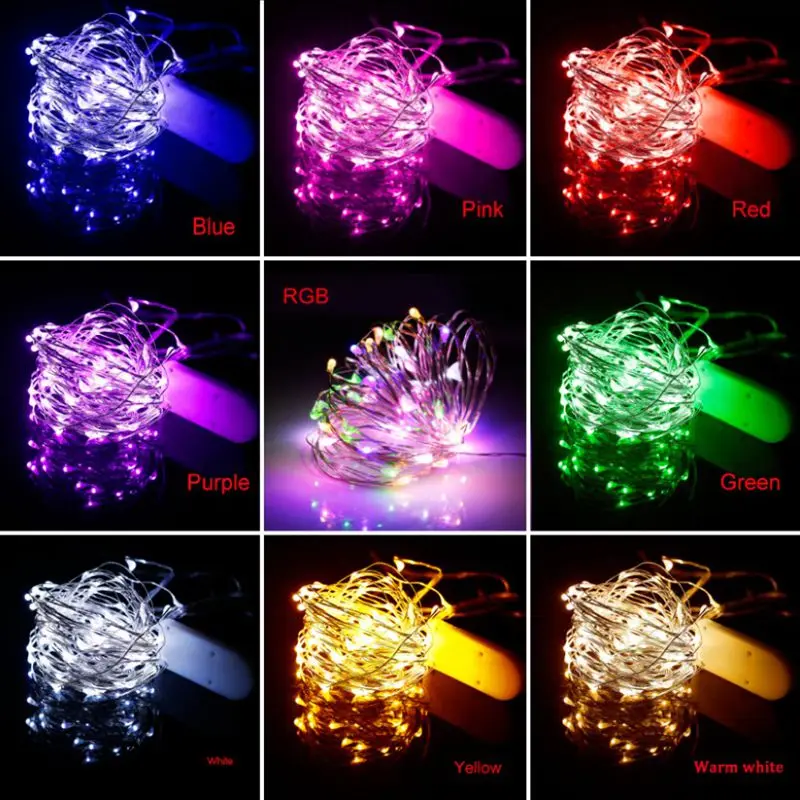 Светодиодные Звездные огни Феи Серебряная медная проволока Кнопка батарея