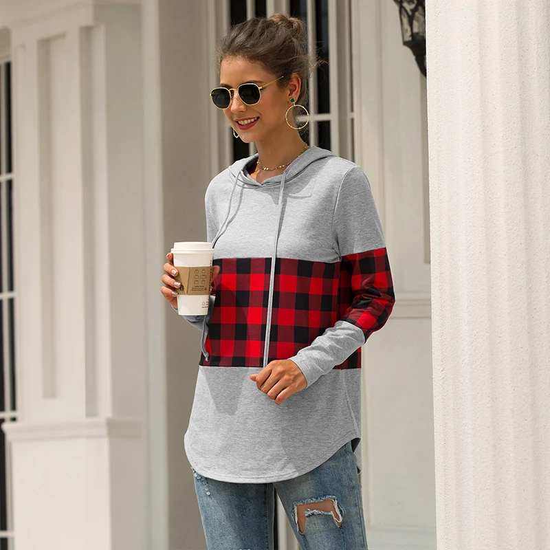 Модные осенние толстовки клетчатая толстовка с капюшоном Лоскутные хлопковые