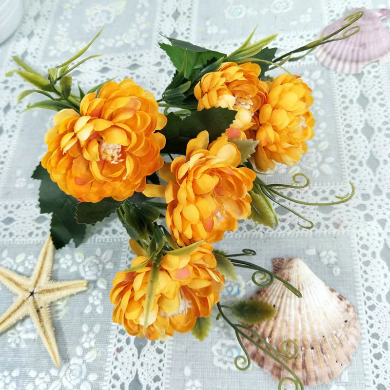 Имитация 7 голов ромашки цветок шелк искусственная Хризантема Цветы DIY букет для дома свадьбы Флорес офисные вечерние украшения на год