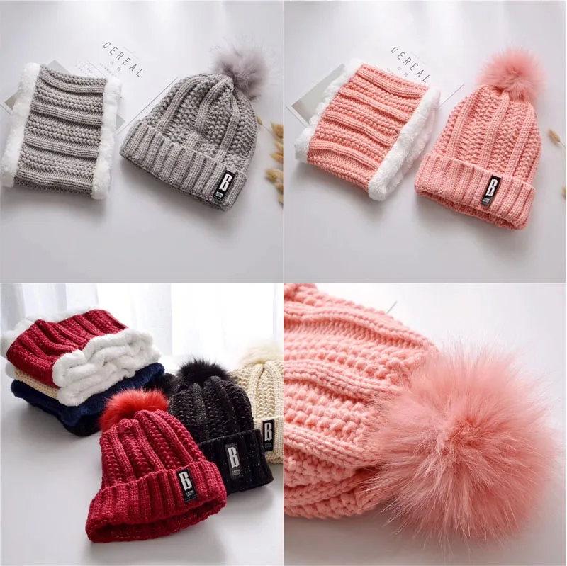 

Women Men Winter Hat Scarf Set Knitted Warm Pom Pom Beanies Scarves Sets Hat And Collar For Women