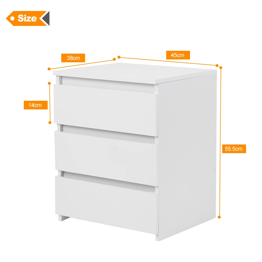 

45x38x56cm Modern Bedside Table Cabinet Nightstand with 3 Storage Drawers Bedroom Furniture Bedroom Cabinet White