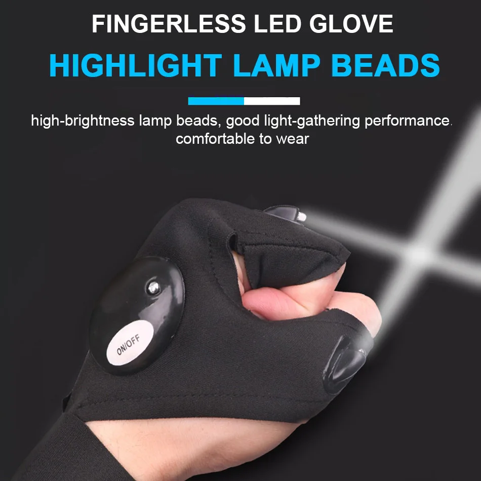 Flashlight Fingerless Glove Waterproof LED Light Torch Outdoor Tool Fishing Camping Hiking Survival Rescue Multi Light Gloves