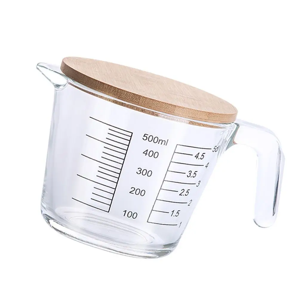 

1pc Measuring Glass with Wooden lid Class Cup Heat-resistant Glass Measuring Cup Graduated Glass for Bake