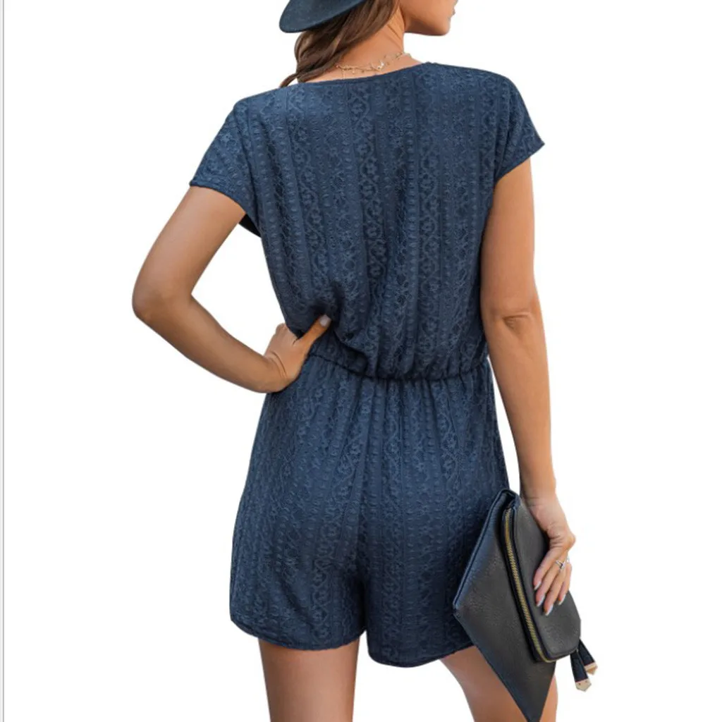 Женский цельный комбинезон с карманами Свободный коротким рукавом и принтом 2020 |