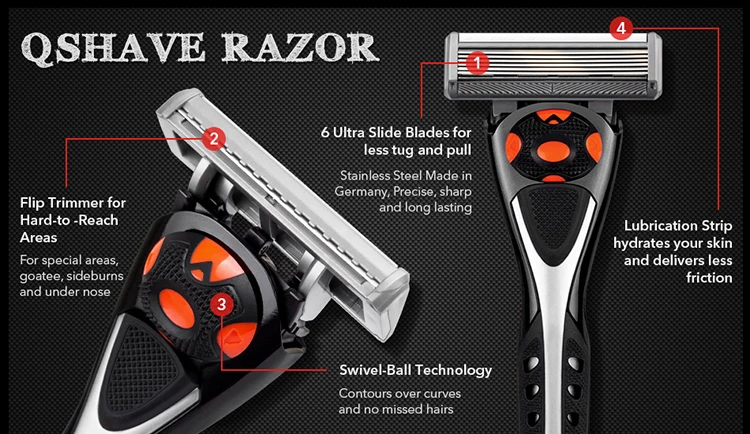 Qshave Black Spider, новинка, 6 лезвий, Бритва для мужчин, может спроектировать ваше имя на ручке Wingball(1 шт., 2 шт., Германия, лезвие X6
