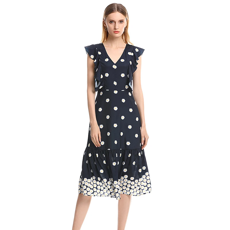 2019 Платье женское винтажное элегантное хлопковое платье с цветочным принтом