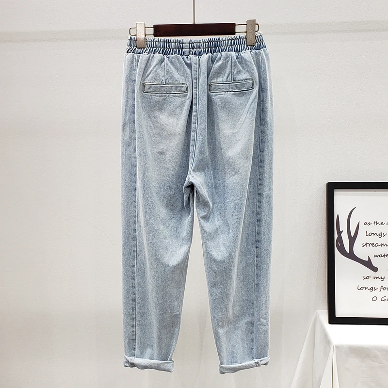 Женские джинсовые шаровары с жемчужинами и стразами повседневные свободные