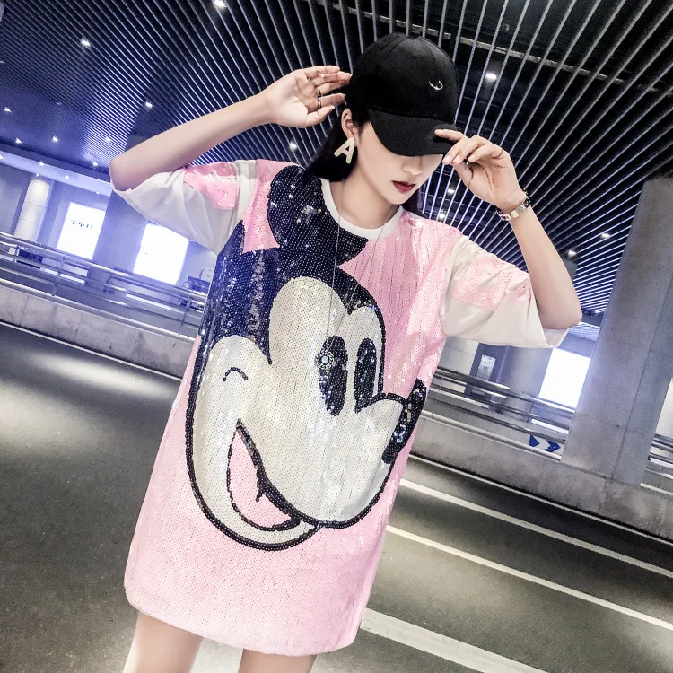 Шикарные женские футболки с мышью бисером О-образным вырезом хлопок смешанные