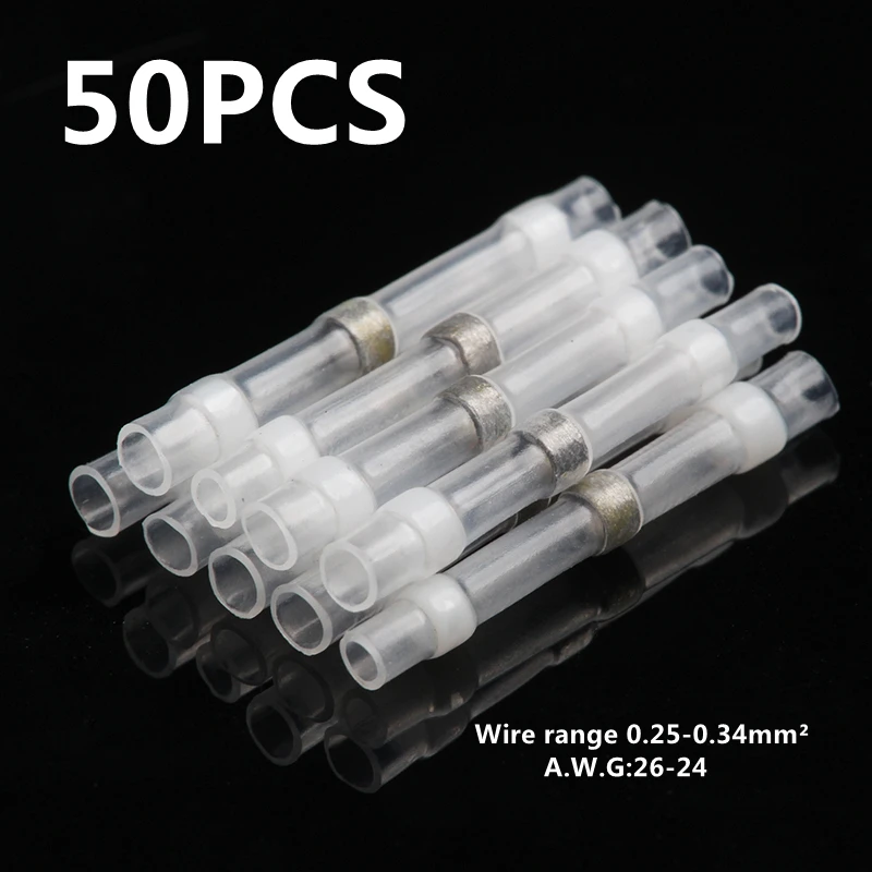 

10/20/40/50PCS Seal Heat Shrink Cable Butt Connector Insulated Tin Copper Terminal Waterproof Solder Wire Connector AWG26-24