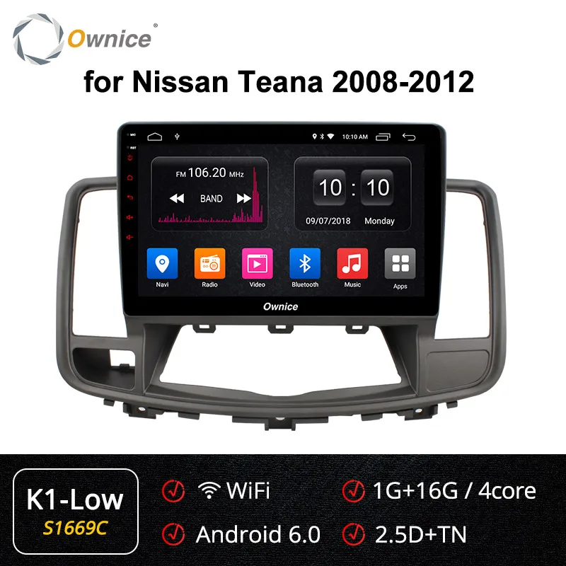Ownice K1 K2 K3 K5 K6 2 DIN Восьмиядерный Android 8,1 автомобильный gps-навигатор для NISSAN Teana 2008-2012 радио аудио стерео dvd-плеер 4G - Цвет: S1669 K1-Low