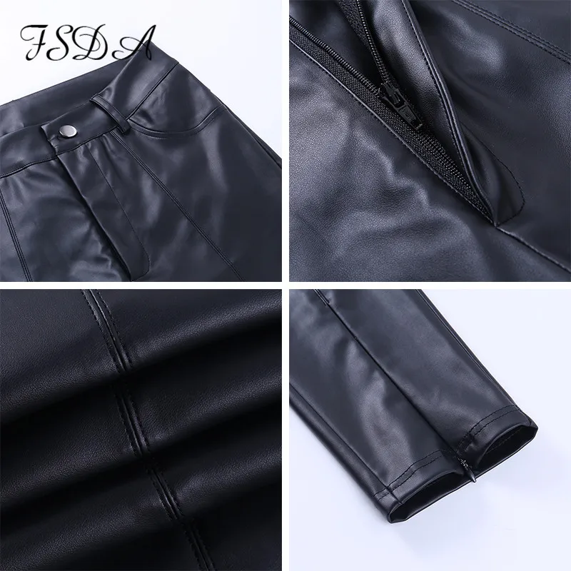 

Funny 2020 High Waist Black PU Leather Pants Autumn Winter Women Zip Up Pencil Pants Ladies Casual Sexy Trousers