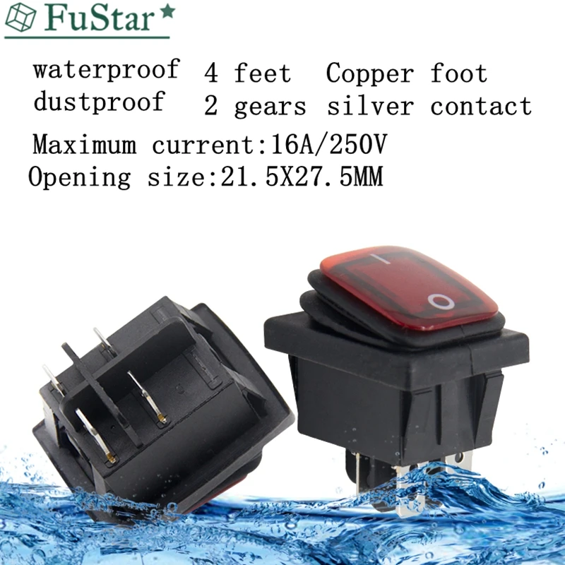 DPST IP67 ON OFF 30A/250V Heavy Duty 4 pin Sealed Waterproof T85 Auto Boat Marine Toggle Rocker Switch with LED 220V 30x22 Red |