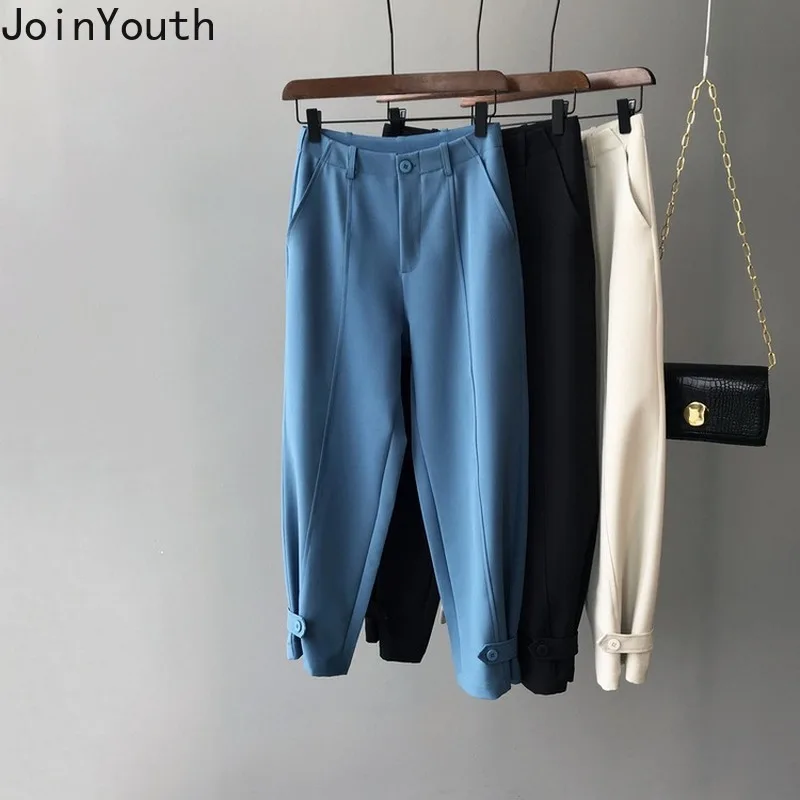 JoinYouth рабочие модные однотонные брюки длиной до щиколотки с пуговицами на молнии