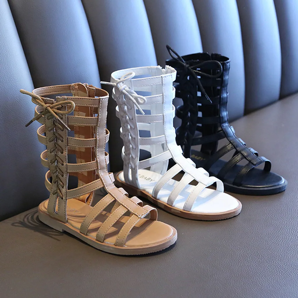 Сандалии в римском стиле для маленьких девочек Босоножки с открытым носком на